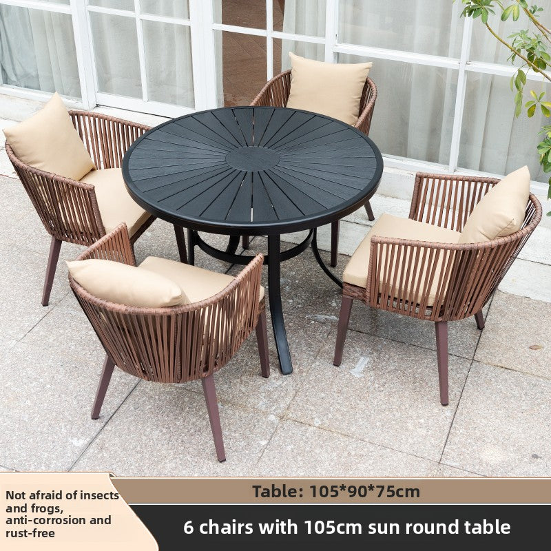 Outdoor PE Rattan Polywood Dining Set TC096