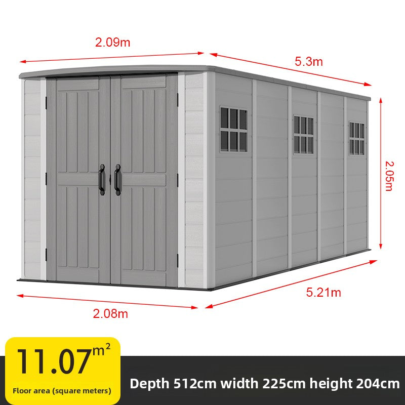 Chill-Home HDPE Outdoor Storage Shed — Flat Roof 5-Bay approx. 11.1㎡ (5 windows) SH006
