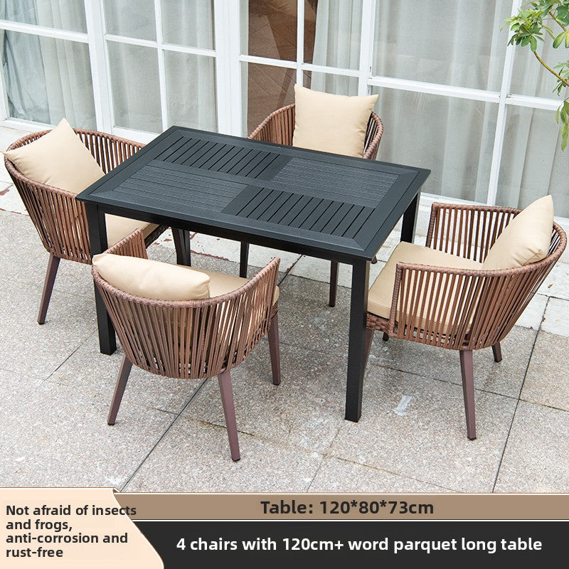Outdoor PE Rattan Polywood Dining Set TC096