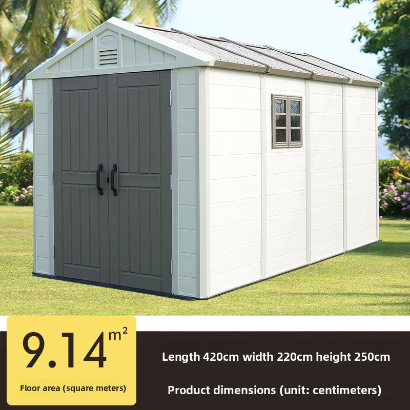 Chill-Home HDPE Outdoor Storage Shed — Gable Roof 4-Bay approx. 9.1㎡ (3 windows) SH010