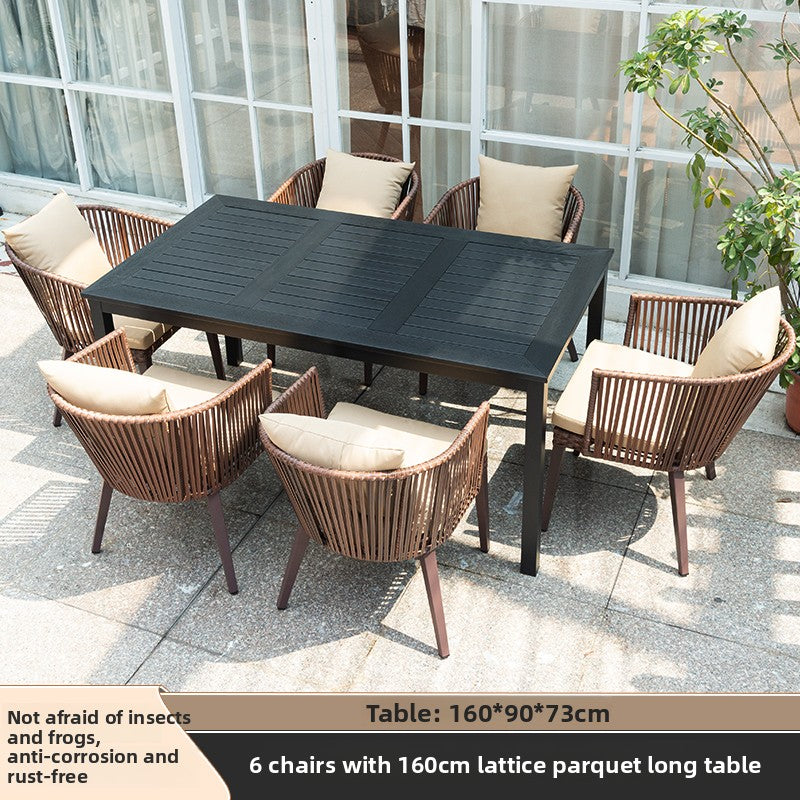 Outdoor PE Rattan Polywood Dining Set TC096