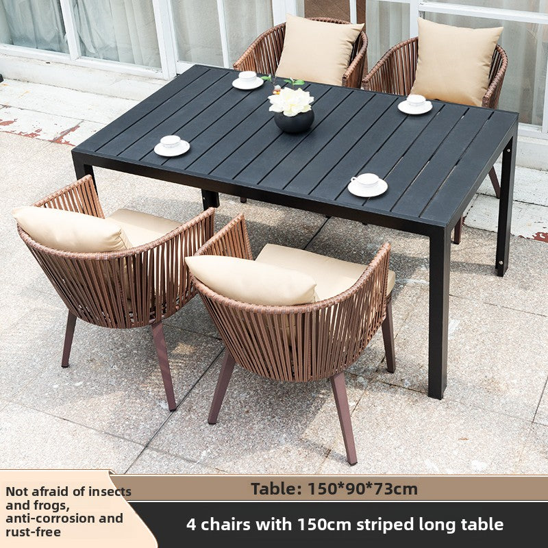 Outdoor PE Rattan Polywood Dining Set TC096