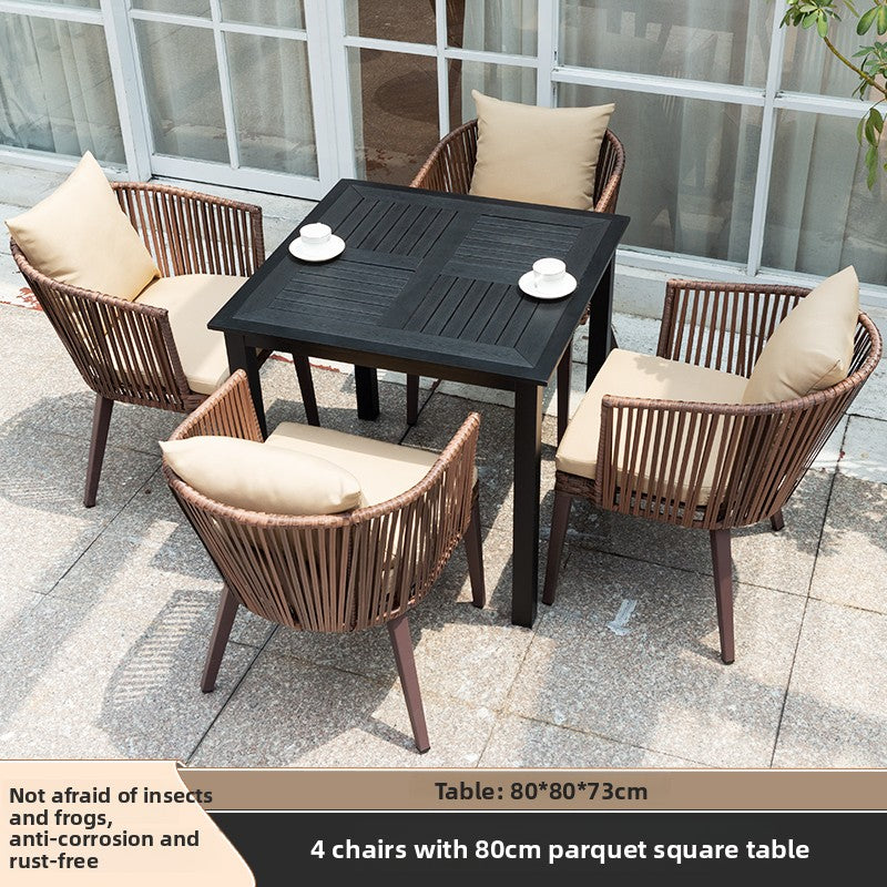 Outdoor PE Rattan Polywood Dining Set TC096