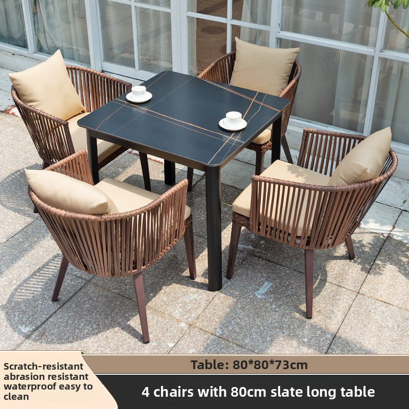 Outdoor PE Rattan Polywood Dining Set TC096