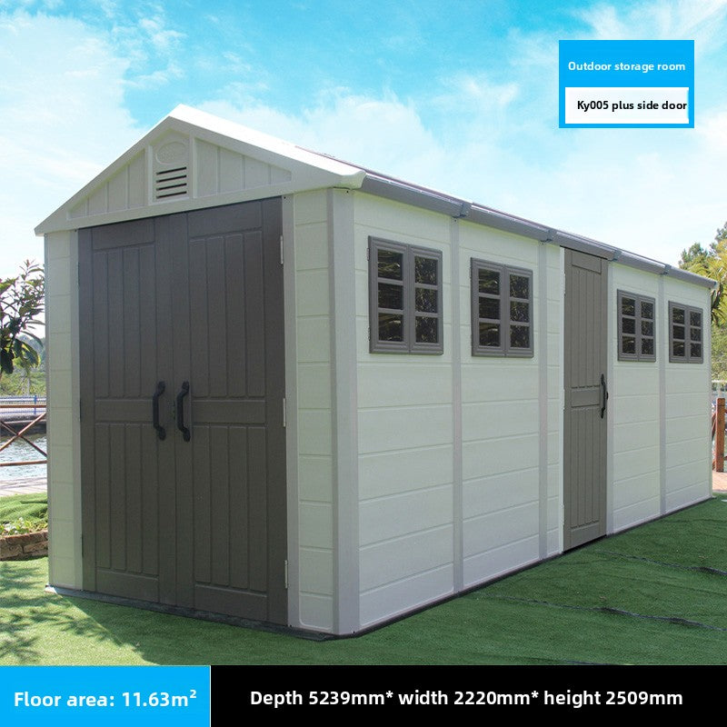 Chill-Home HDPE Outdoor Storage Shed — Gable Roof 5-Bay approx. 11.6㎡ (4 windows) SH011
