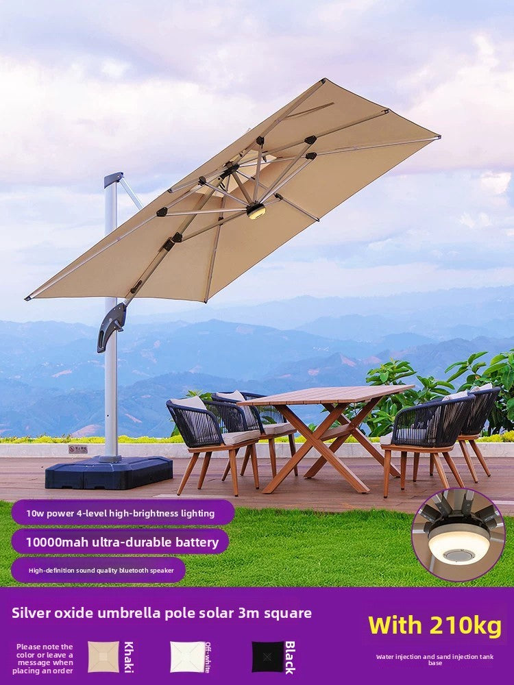 Solar LED Roman Cantilever Parasol — 7 Options | Bluetooth Speaker / Fan Available SUN054