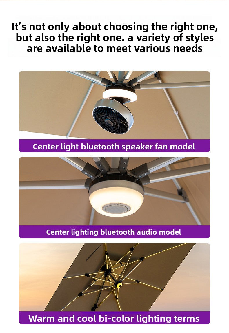 Solar LED Roman Cantilever Parasol — 7 Options | Bluetooth Speaker / Fan Available SUN054