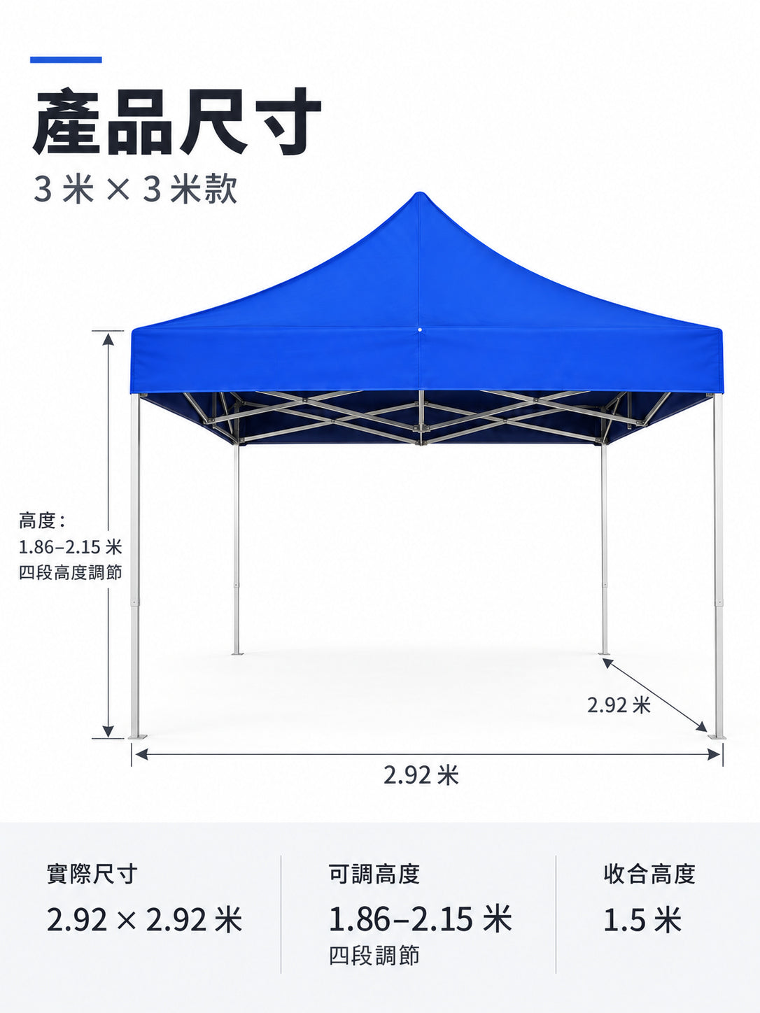 產品尺寸：3米×3米款