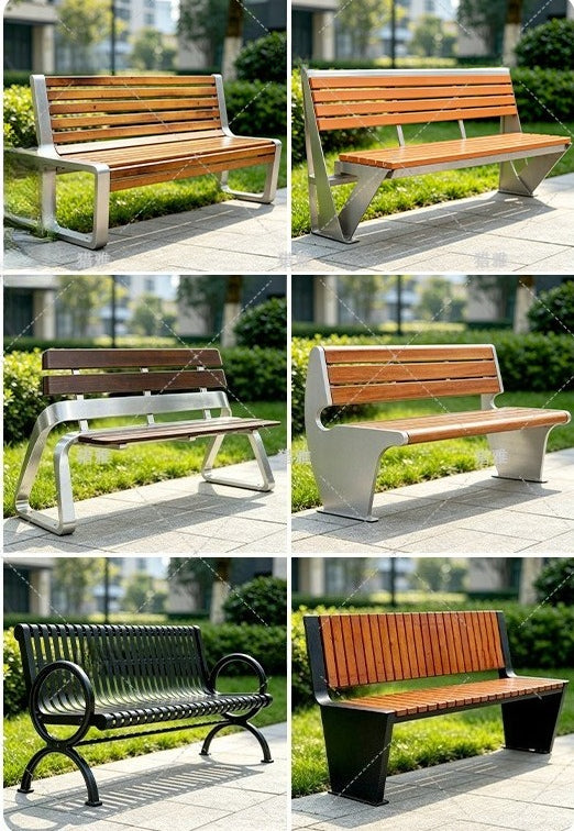 Custom WPC Outdoor Park Bench Metal Frame 11 Styles With/Without Backrest EFWB-051