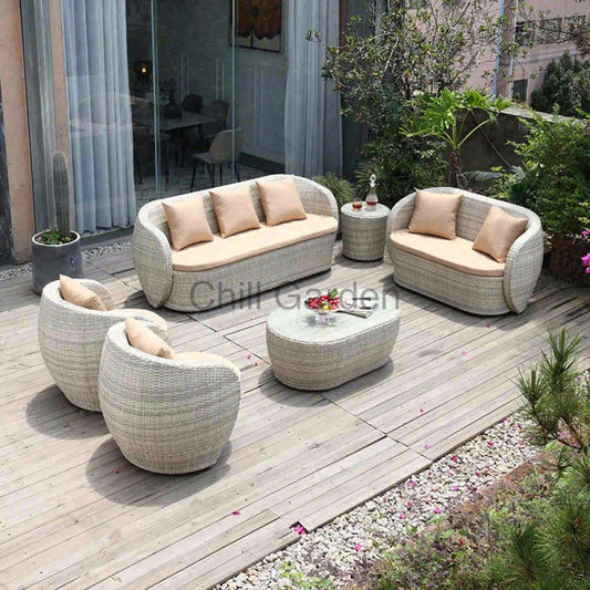 SOFA022戶外沙發咖啡桌套裝六件組合展示